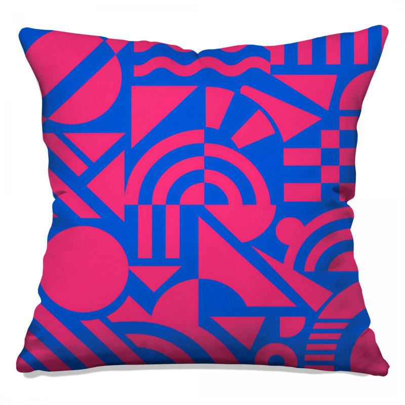 Coussins décoratifs à formes géométriques roses et bleues, 18 x 18 pouces