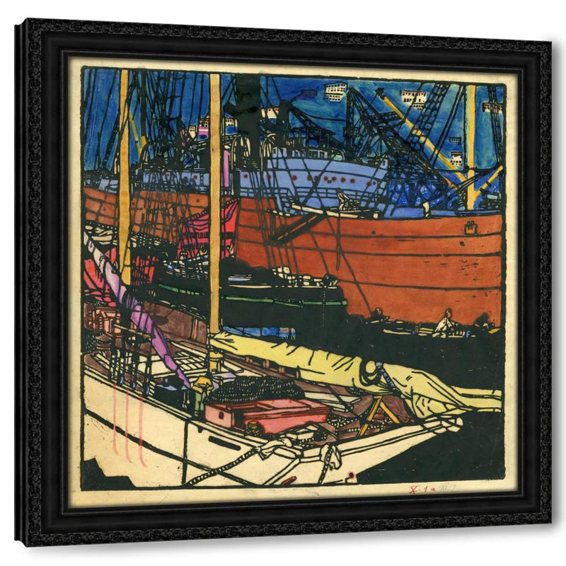 Farbholzschnitt Hafen Von Triest (1907), H 26 po x l 26 po