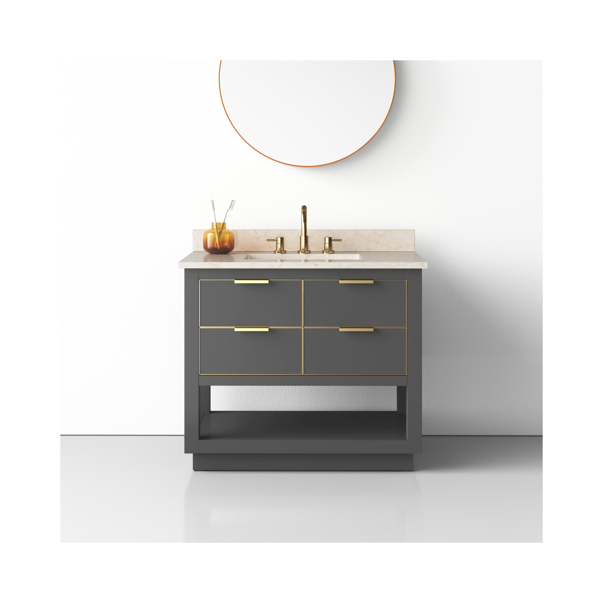 Allie 42" Single Bathroom Vanity Set, White Quartz/Silver, Twilight Gray, 36"W