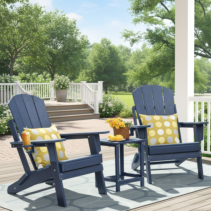 Ensemble de chaise Adirondack pliable en polyéthylène haute densité (PEHD) toutes saisons avec table, ensemble de deux pièces