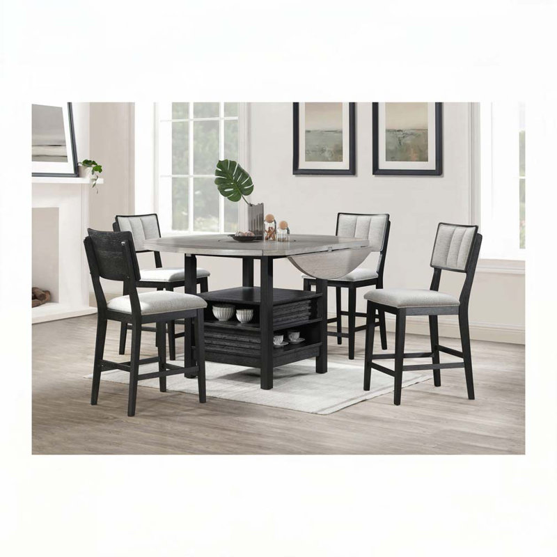 2pc Black/light Grey Counter Height Chair