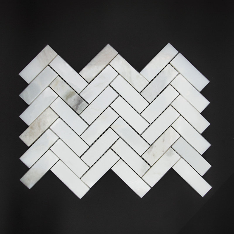 Polished Herringbone Natural Mosaic Tile, Off White