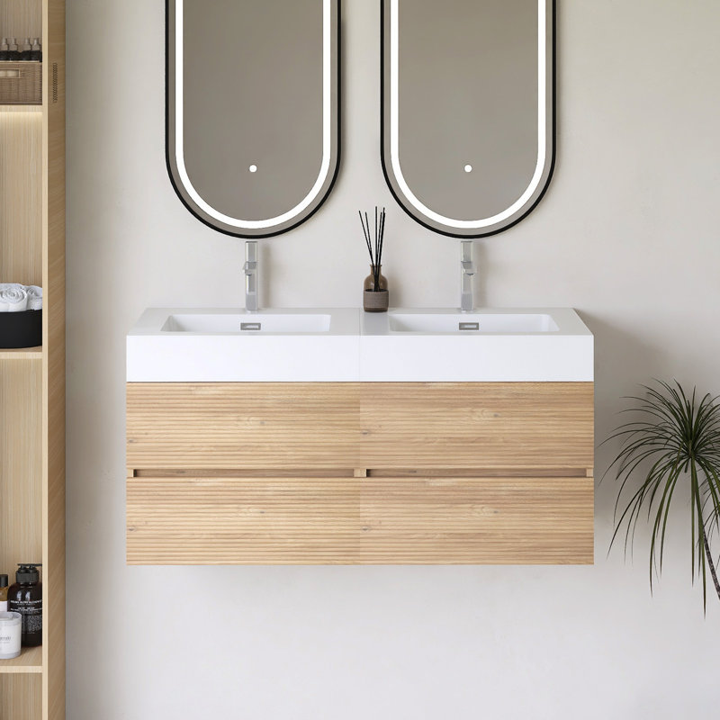 Meuble-lavabo mural 48 po avec lavabo à surface solide intégré, 48"