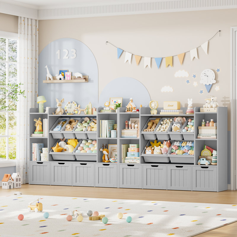 Bibliothèque pour enfants 55,1 "avec 4 tiroirs amovibles, organisateur cubique, gris, Gris