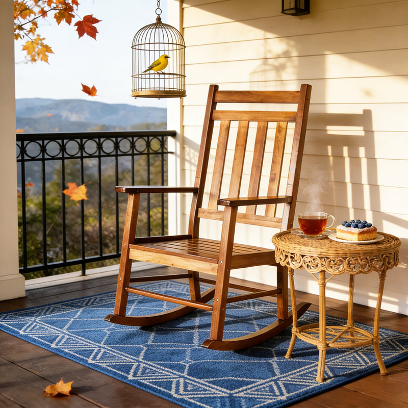 Chaise berçante de patio en bois massif avec finition naturelle, Bois naturel