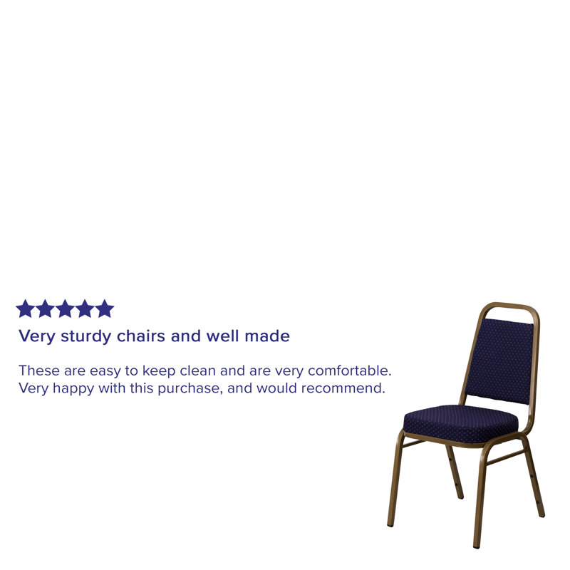 Navy Patterned Fabric Armless Stacking Banquet Chairs with Gold Frame