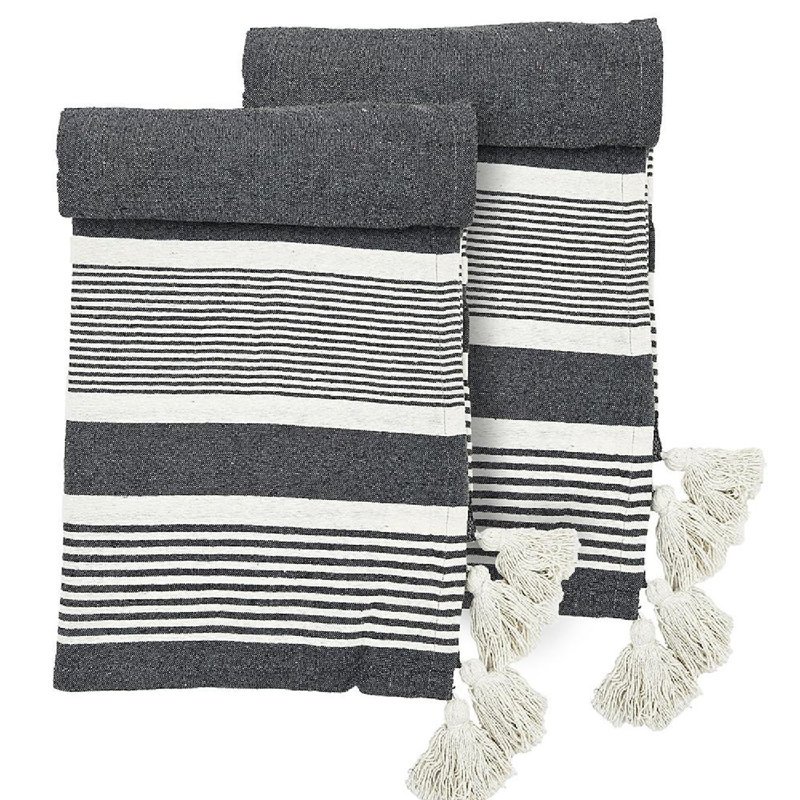 Gregory Black and White Cotton Throw Blanket Set, 50" x 60"