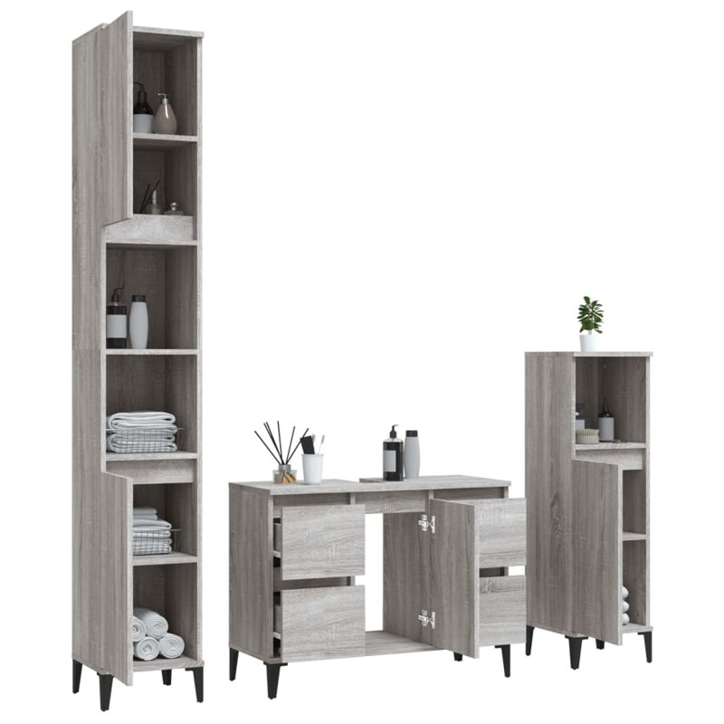 Akeshia Bathroom Storage Furniture Set, Grey Sonoma