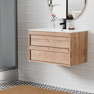 Bitha 30"" Modern Wall mounted Bathroom Vanity with Ceramic Sink Top, Faucet, Floating Cabinet -  Millwood Pines, B2737A8A940D4775A7B57A0CBC66399D