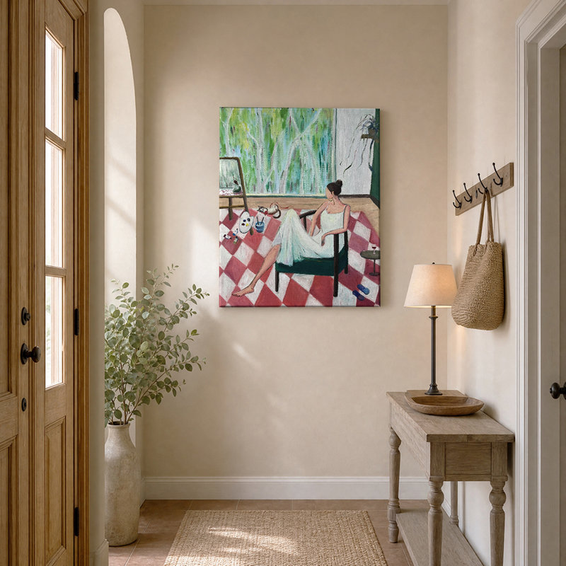 «Woman at Red Checkerboard Table», art mural, H 14 po x l 11 po, Gallery Wrapped