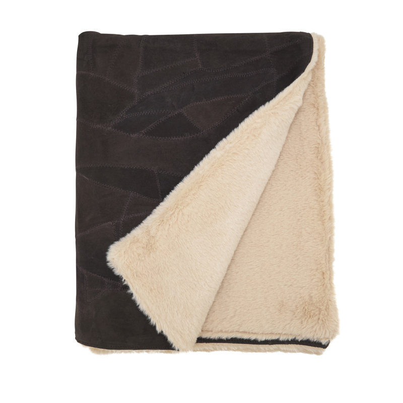 Jeté en cuir Artisan Patchwork, Brun foncé