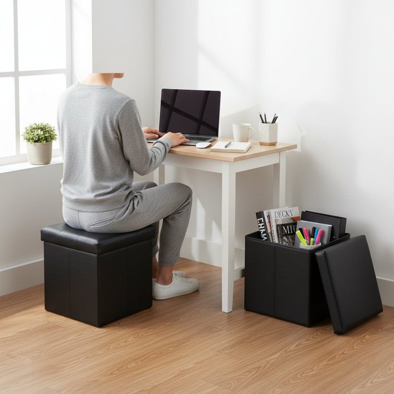 Storage Ottoman Folding Foot Rest Stool, Leather Footstool Bench, Short Ottoman Stool, Storage Foot Rest Store, Books (15" D x 15" W x 15" H)