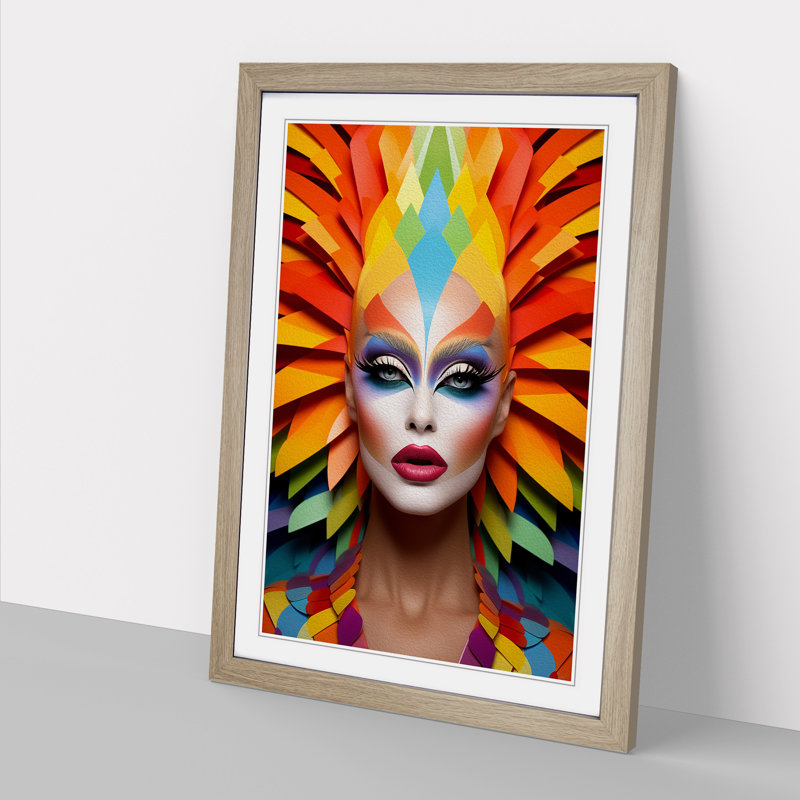 Drag Queen Colour Field - Single Picture Frame Print on Wood, Oak Framed, 46cm H x 34cm W