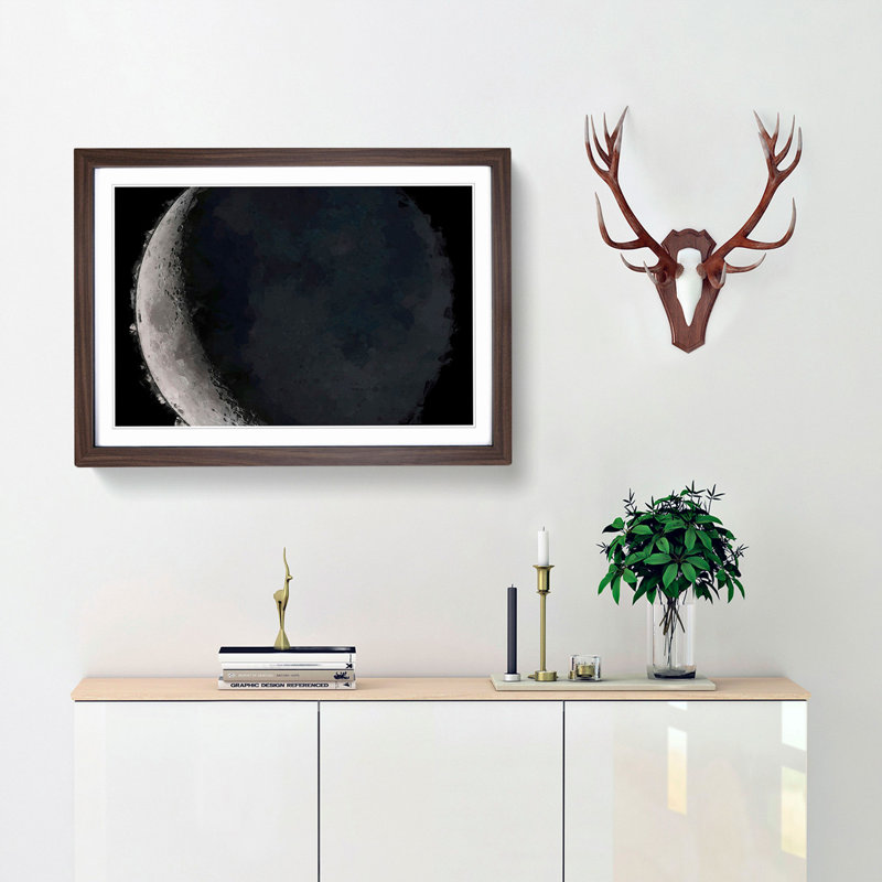 Crescent Moon Shadow in Abstract - Picture Frame Graphic Art Print, Walnut Framed, 36cm H x 48cm W x 2cm D