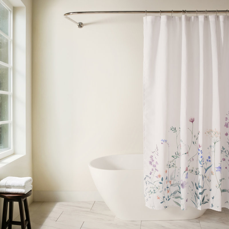 Rideaux de douche à imprimé floral, Blanc