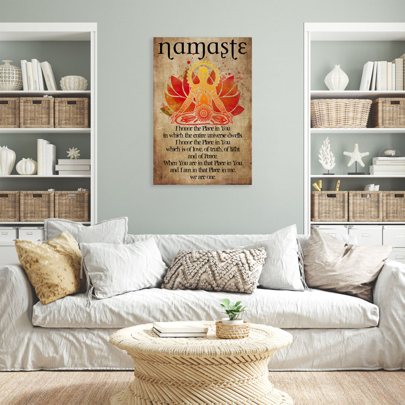 Faire du yoga sur fond brun - Namaste I Honore The Place In You? - Rectangle 1 pièce, impression sur toile tendue