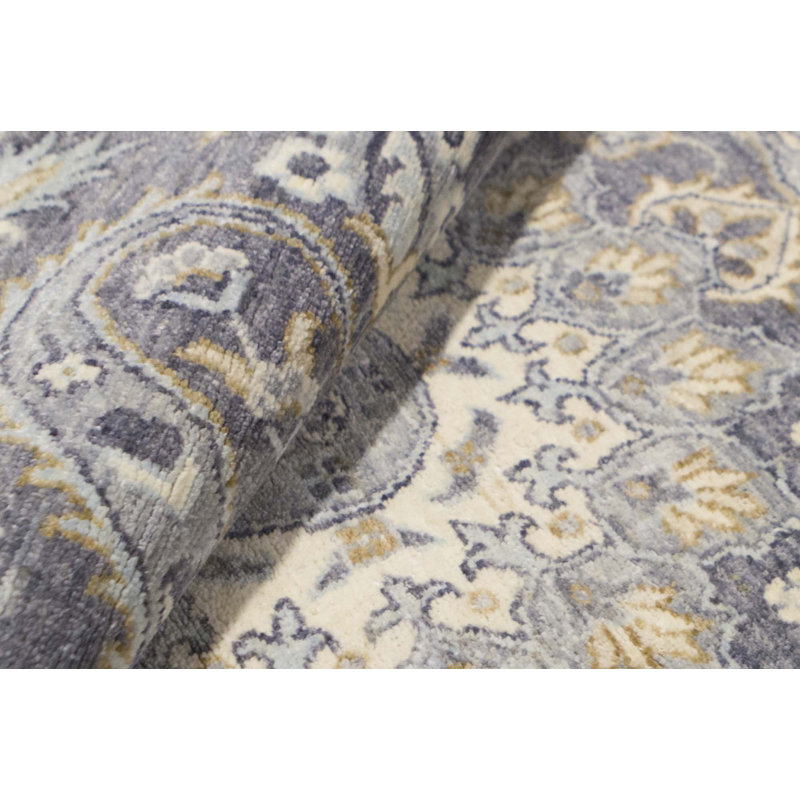 Hand-Knotted High-Quality Gray Round Area Rug