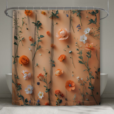 Rideaux de douche orange à motif floral extra longs