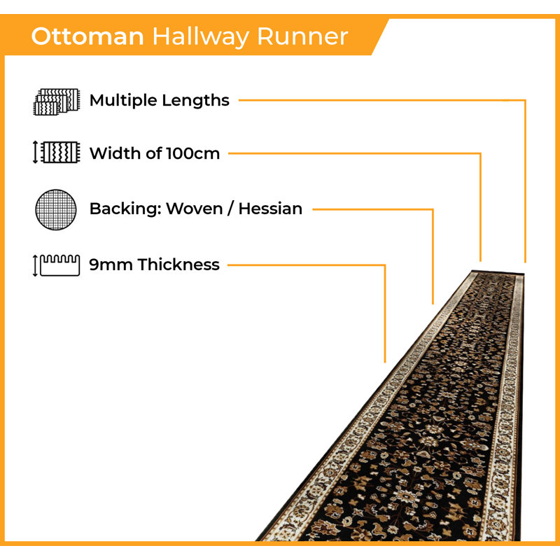 Runner Damask Area Rug, Runner 100 x 390 cm