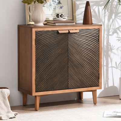 Asante Vintage Storage Accent Textured 2-Door Cabinet with with Wood Handles,Rich Brown