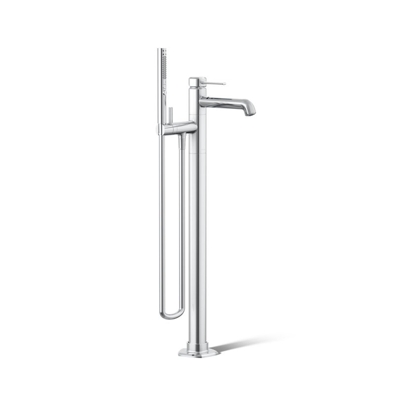 Garniture de robinet de baignoire à fixer au sol avec douche à main occasion, Chrome poli
