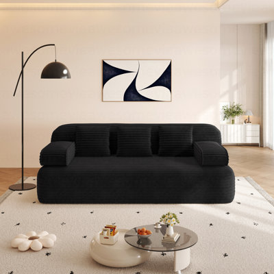 Plush Corduroy Frameless Sofa 78.7" - 2-In-1 Convertible 3-Seater Bed With 3 Pillows For Apartment Bedroom Small Spaces