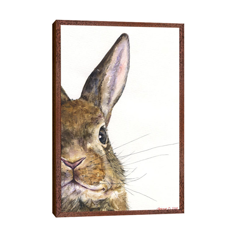 Bunny by George Dyachenko - Painting on Canvas, Classic Brown Wood Framed, 66.04cm H x 45.72cm W x 3.81cm D