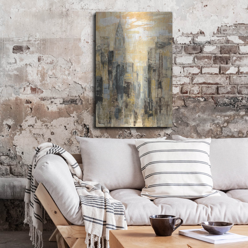 «Manhattan Manhattan and Gold I» par Silvia Vassileva, art mural en métal, H 36 po x l 24 po