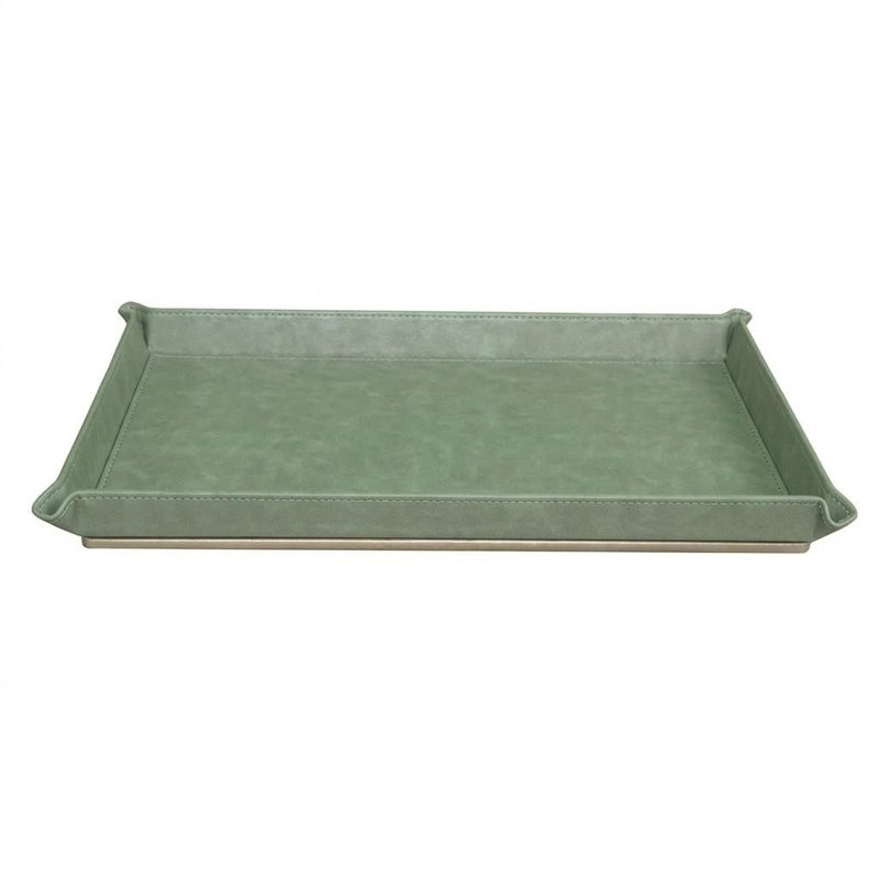 Plateau à bijoux en cuir véritable Nappa vert mousse rétro