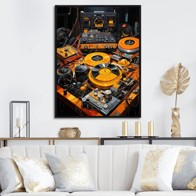 «Yellow Turntables Boom Boxes III», reproduction sur toile encadrée