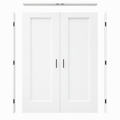Interior 1-Panel Hollow Core Double French Doors, Includes Frame & Matte Black Hardware-Ball Catches & Hinges & Handles, Pre‑Finished & Waterproof, for Pantry, Bedroom, Bathroom, Closet, Laundry & Living Room, Easy DIY Stain, 48"x 80"