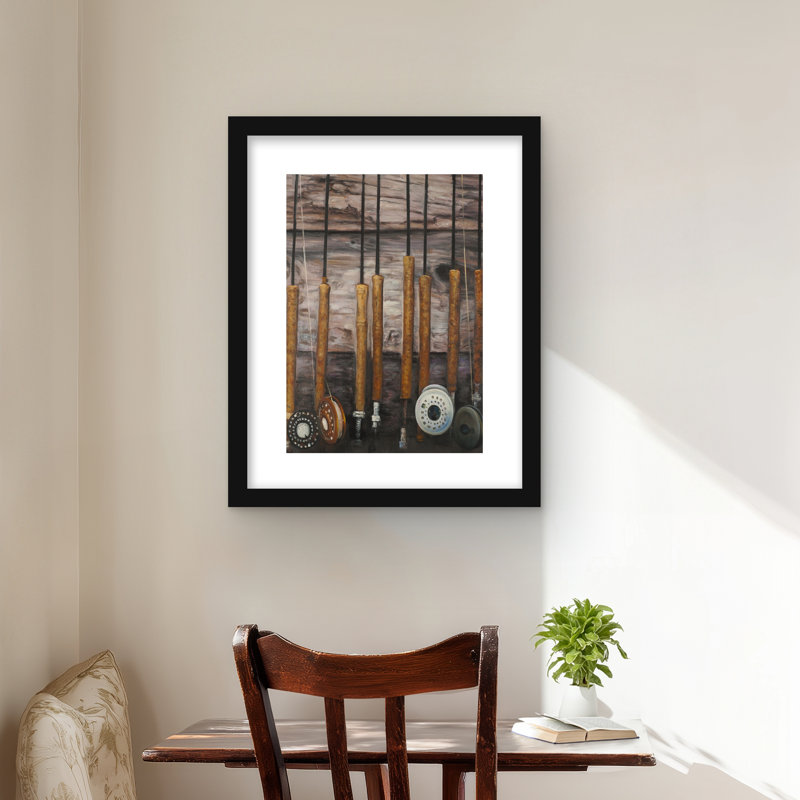 Fishing Rods on Wood | Rustic Framed Matted Print for Decor