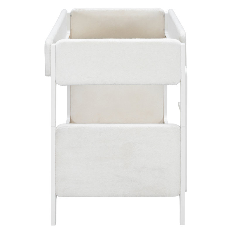 Kestrel Modern Twin Over Twin Upholstered Bunk Bed with Plush Sherpa Fabric, Padded Guardrails & Headboards, White