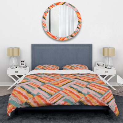 Multicolor Grunge Striped Polyester Abstract Duvet Cover