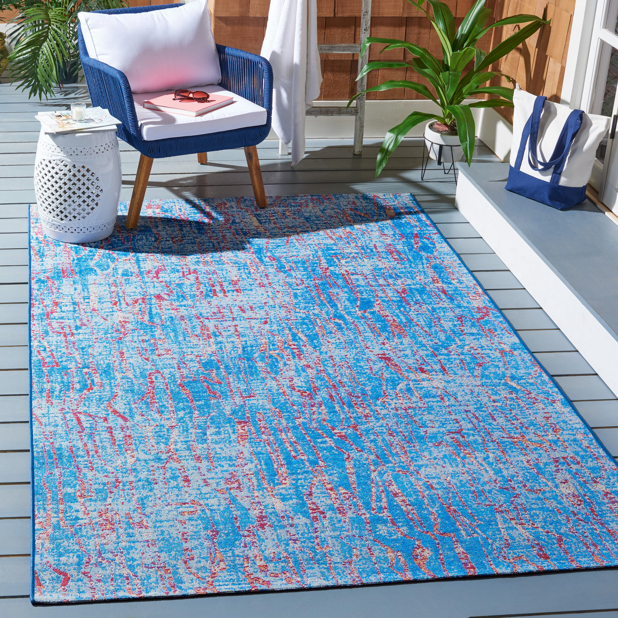 17 Stories Hyland Abstract Blue Indoor / Outdoor Area Rug - Wayfair Canada