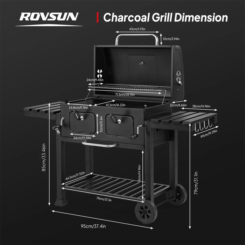 Winado 156cm W Barrel Charcoal Grill
