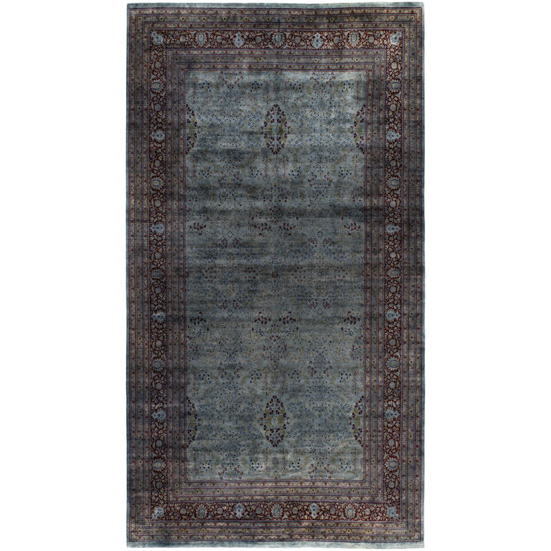 Tapis unique noué à la main Rachal - gris, 9 pi 10 po x 17 pi 10 po