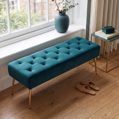 44" W Mid-Century Modern Tufted Velvet Bench