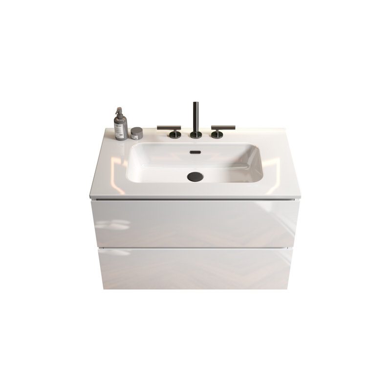 30" Wall Mount Bathroom Vanity with Ceramic Sink, Glossy White