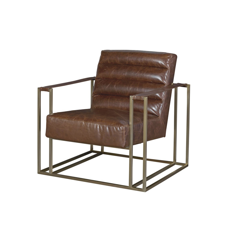 Fauteuil en cuir Grain Fran, Cuir véritable brun Brompton