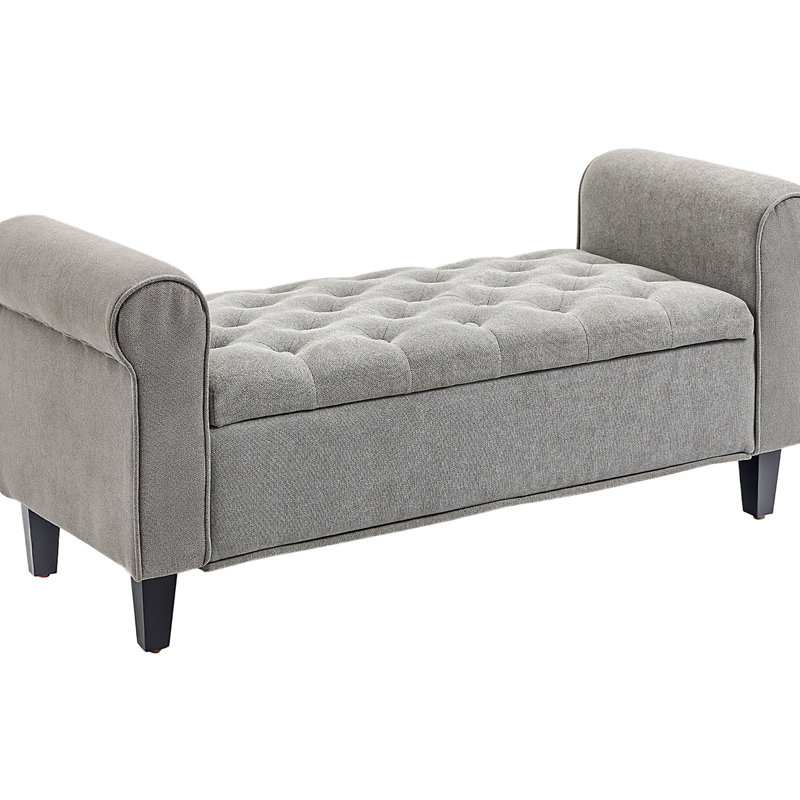 50" Bench, Gray. Upholstered With Soft Velvet. Rolled Arms & Wood Legs. Hidden Storage. Comfortable For Bedroom, Living Room. Assembly Required. 264 Lbs Max Storage Gray Velvet Comfy Seat Room,