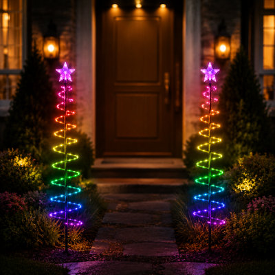 Arbre de Noël en forme de spirale intelligente 4 pi, décoration de Noël d'extérieur à DEL RVB-IC avec éclairage dynamique contrôlé par l'application, effets de bricolage et synchro de musique