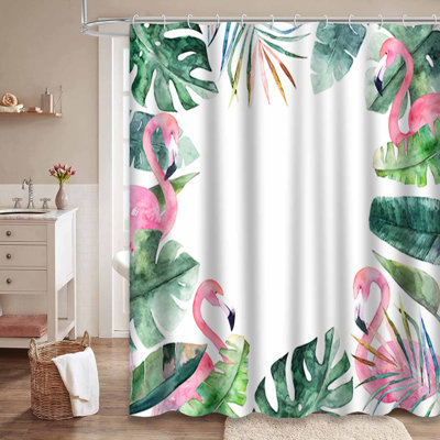 Aquarelle, feuilles de la jungle tropicale, flamant rose, toile de fond Aloha avec 12 crochets