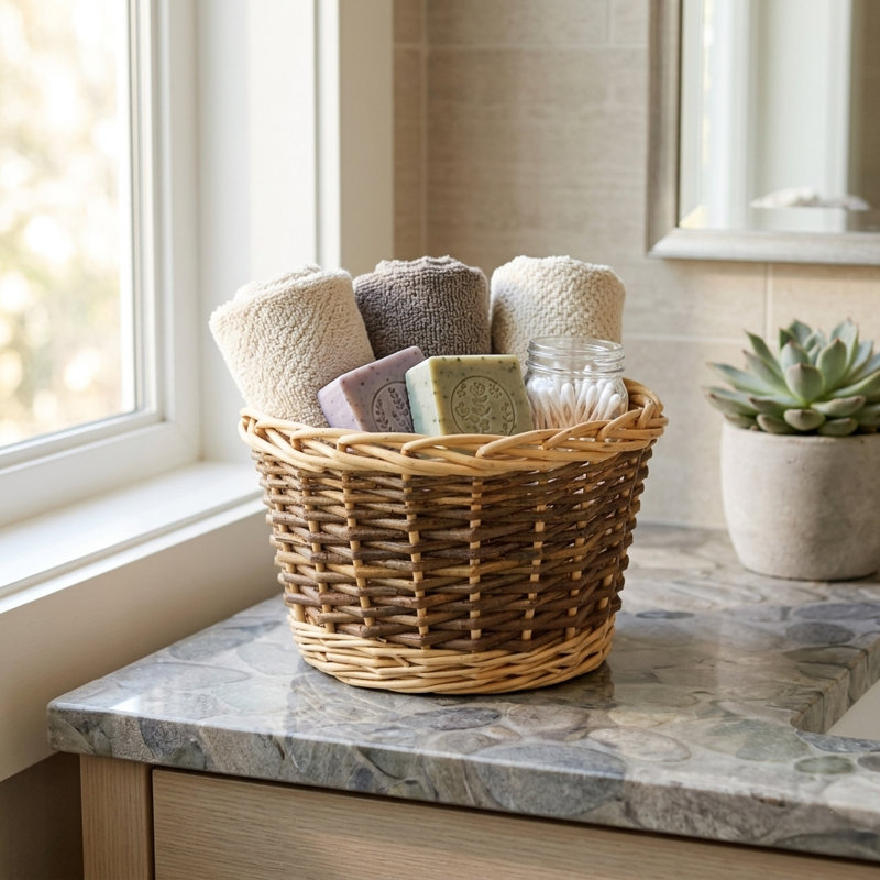 Panier rond en saule Mitel - brun moyen deux tons