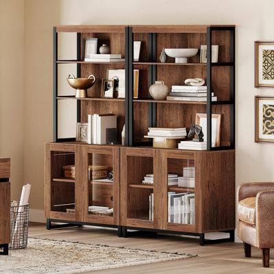  Home Office Set: 59" Modern Desk With Charging Station And Storage Cabinet, Two 72" Tall Bookcases With Adjustable Shelves, Wood Computer Desk And Library Storage Cabinet For Work Study