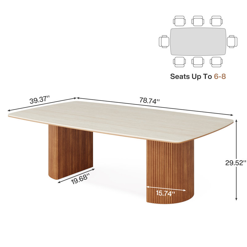 Conference Table With Unique Travertine Slab Top And Semi-Circular Stripe Base