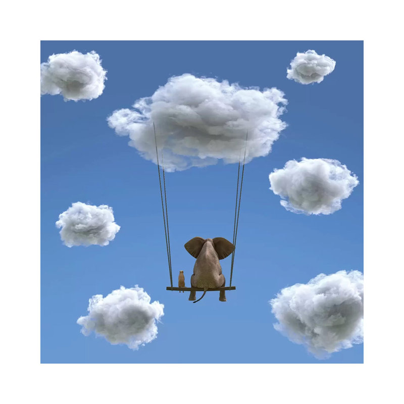 Elephant And Dog Are Flying On A Cloud II by Mike Kiev - Wrapped Canvas Print, 45.72 cm H x 45.72 cm W x 3.175 cm D