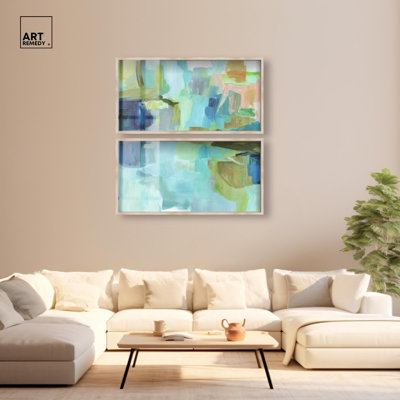 Ciel à l'intérieur de II - Ira Colmeva, grande reproduction abstraite 2 pièces par Art Remedy, cadre blond, 44 x 22