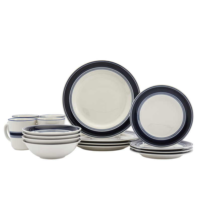 Elegant White and Blue Porcelain Dinnerware Set for 4