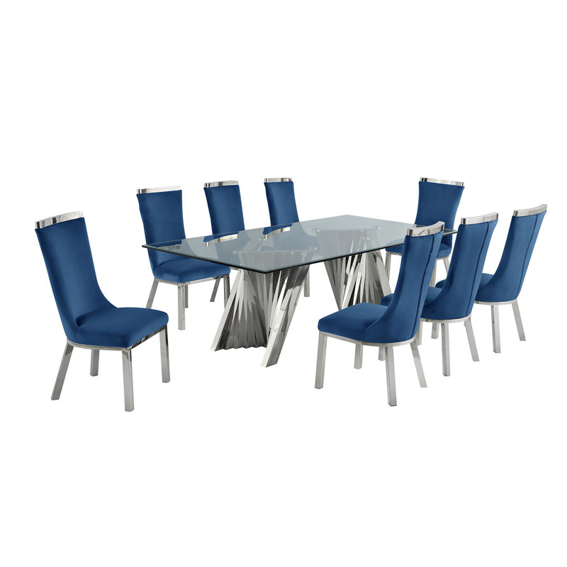 8 - Person Double Pedestal Dining Set, Navy Blue